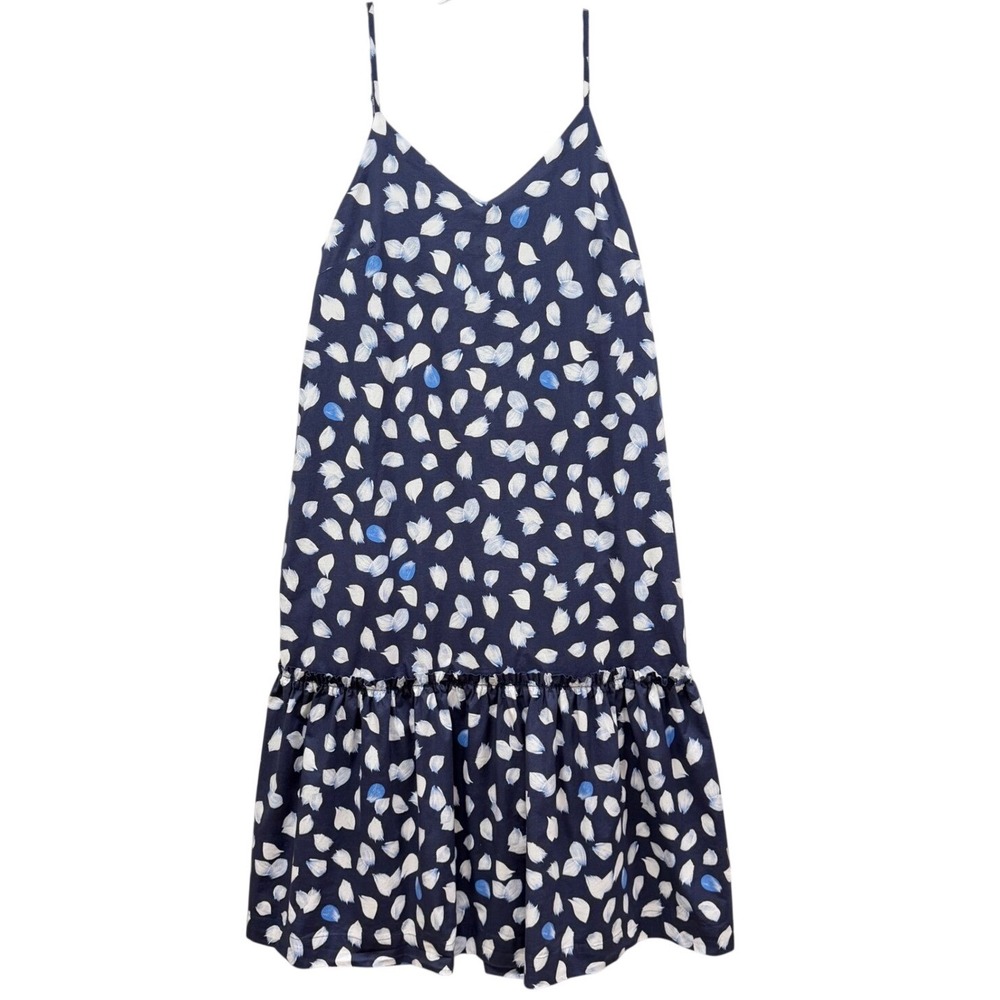 Scoop Navy Blue Petal Print Tiered Midi Dress XL Tie Back Cotton Blend Pockets